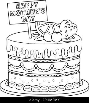 Mothers Day Cake Coloring Page for Kids Stock Vector Image & Art - Alamy