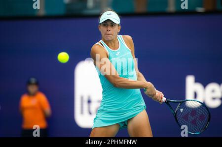 Magda Linette of Poland in action against Denisa Allertova of Czech ...