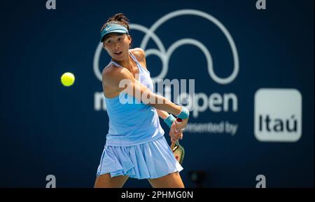 Qinwen Zheng of China in action during the fourth round of the 2023 Miami Open, WTA 1000 tennis tournament on March 27, 2023 in Miami, USA - Photo: Rob Prange/DPPI/LiveMedia Stock Photo