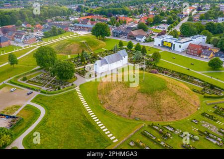 Panorama view of Jelling burial mounds in Denmark. Stock Photo