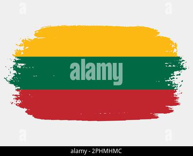 Artistic grunge brush flag of Lithuania isolated on white background. Elegant texture of national country flag Stock Vector