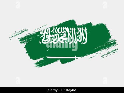 Artistic grunge brush flag of Saudi Arabia isolated on white background. Elegant texture of national country flag Stock Vector
