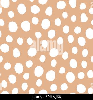Seamless neutral polka dots pattern. White hand-drawn circles isolated on beige background. Abstract Random points ornament. Vector illustration for w Stock Vector