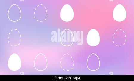 Easter gradient banner. Happy Easter Colorful background. Pastel pink, lilac smooth spots with white eggs. Egg hunt game symbol. Spring holiday decora Stock Vector