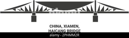 China, Xiamen, Haicang Bridge travel landmark vector illustration Stock Vector