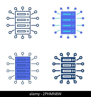 Big data icon set in flat and line style. Server database connection, global network. Vector illustration. Stock Vector
