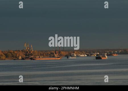 Cargo port on the Volga near Yaroslavl Stock Photo