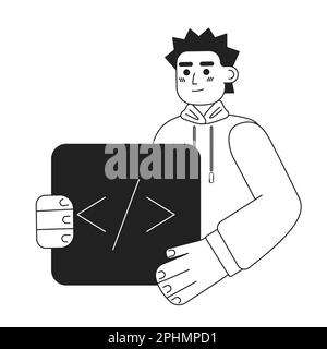 Computer coder job black and white concept vector spot illustration Stock Vector
