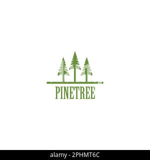 Pine Tree Logo Vector. pine evergreen fir hemlock spruce conifer cedar coniferous cypress larch pinus tree forest vintage retro hipster line art Logo Stock Vector