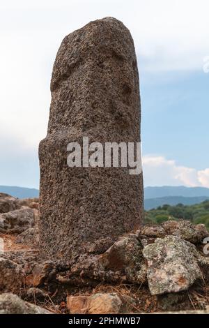 Prehistoric stone statue in Filitosa, megalithic site in southern part of Corsica island, France Stock Photo