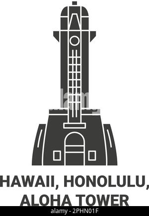 United States, Hawaii, Honolulu, Aloha Tower travel landmark vector illustration Stock Vector