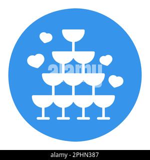 Wedding pyramid from glasses isolated glyph icon. Vector illustration, romance elements. Sticker, patch, badge, card for marriage, valentine Stock Vector