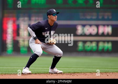 New York Yankees third baseman Josh Donaldson (28) in the fourth inning of  a baseball game Saturday, July 15, 2023, in Denver.(AP Photo/David  Zalubowski Stock Photo - Alamy