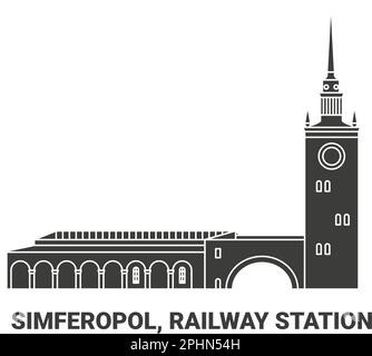 Russia, Simferopol, Railway Station travel landmark vector illustration Stock Vector
