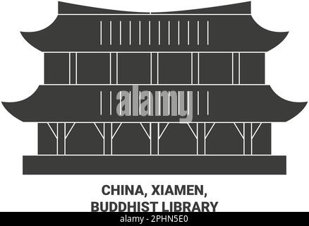 China, Xiamen, Buddhist Library travel landmark vector illustration Stock Vector