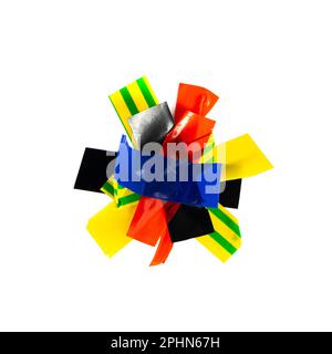 Colored Electrical Sticky Tapes, Adhesive Pieces Isolated, Plastic Duct Tape Strips, Colourful Adhesive Tapes on White Background Stock Photo