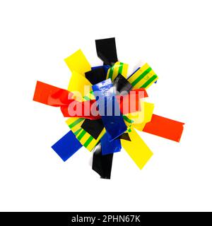 Colored Electrical Sticky Tapes, Adhesive Pieces Isolated, Plastic Duct Tape Strips, Colourful Adhesive Tapes on White Background Stock Photo