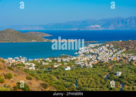 Panorama view of Elounda town at Crete, Greece. Stock Photo