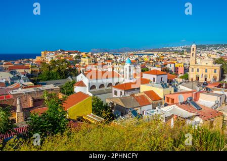 Sunset view of rooftops of Greek town Chania at Crete island. Stock Photo