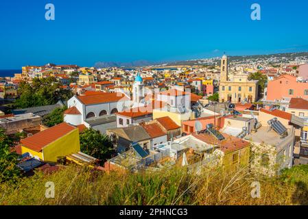 Sunset view of rooftops of Greek town Chania at Crete island. Stock Photo