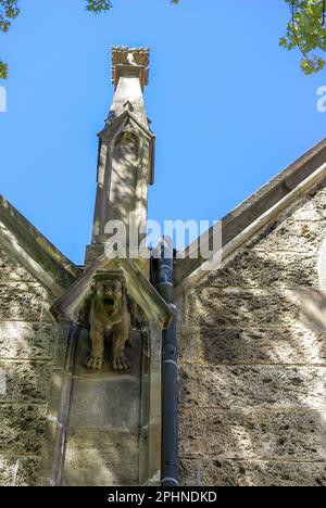 Gothic architectural elements of a church, gargoyle, pinnacle and finial, Collegiate Church in Dettingen an der Erms, Baden-Wurttemberg, Germany. Stock Photo