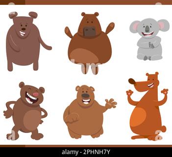 Cartoon illustration of funny bears wild animals comic characters set Stock Vector