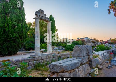 Sunset view of shrine of Aphrodite at ancient agora at Greek island Kos. Stock Photo