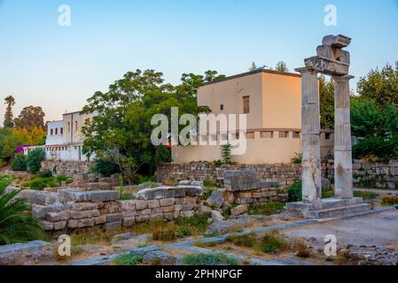 Sunset view of shrine of Aphrodite at ancient agora at Greek island Kos. Stock Photo