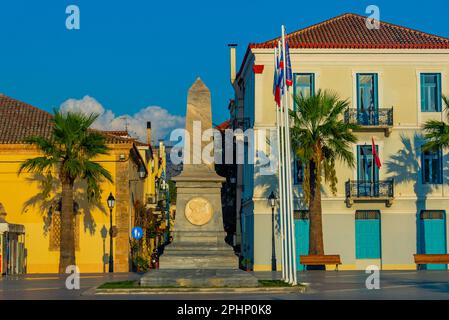 Sunset view of Filellinon square in Greek town Nafplio. Stock Photo