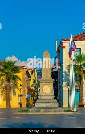 Sunset view of Filellinon square in Greek town Nafplio. Stock Photo