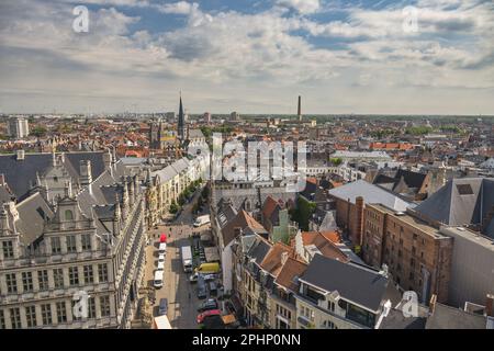 Ghent Belgium, high angle view city skyline at Saint Bavo's Cathedral Stock Photo