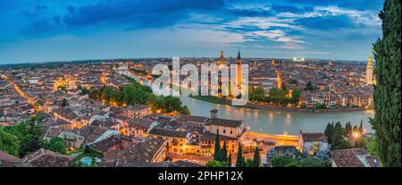 Panorama of Verona skyline at night, Italy Stock Photo - Alamy