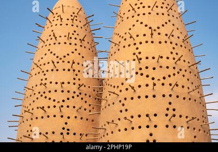 Close-up view of two of Pigeon Towers, Katara Cultural Village, Doha, Qatar Stock Photo