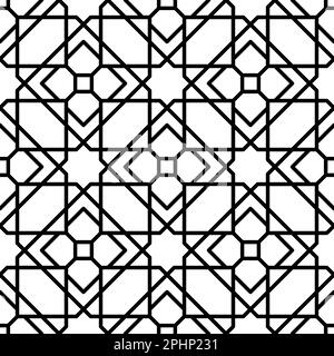 Mashrabiya arabesque arabic window pattern. Seamless islamic background with traditional ornament of vector geometric shapes, stars and floral element Stock Vector