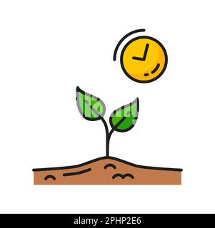 Plant growth time, agriculture and agronomy color line icon. Plant grow outline vector icon with sprout and clock, gardening or agronomy sign. Harvest Stock Vector