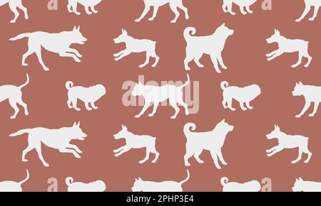 Silhouette dogs different breeds in various poses. Endless texture. Seamless pattern. Design for fabric, decor, wallpaper, wrapping paper, printing. Stock Vector