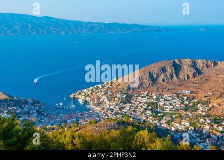 Panorama view of Hydra town in Greece. Stock Photo