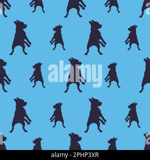 American staffordshire terrier puppy is standing on his hind legs. Seamless pattern. Dog silhouette. Endless texture. Use for wallpaper, fabric, print. Stock Vector