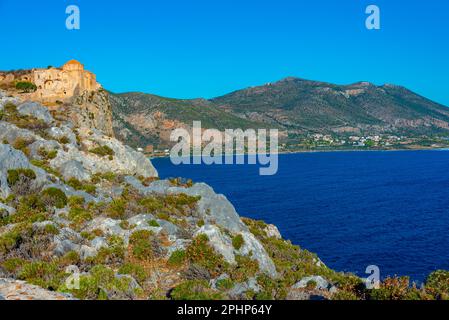 Hagia Sophia Holy Orthodox Church at Greek town Monemvasia. Stock Photo