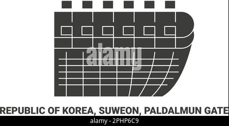 Republic Of Korea, Suweon, Paldalmun Gate, travel landmark vector illustration Stock Vector