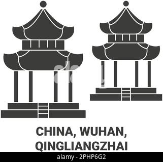 China, Wuhan, Qingliangzhai travel landmark vector illustration Stock Vector