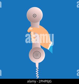 Hand holding a handset of an old classic phone Stock Vector