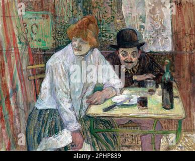 Toulouse-Lautrec painting. 'At the Café La Mie' by Henri de Toulouse-Lautrec (1864-1901), oil paint on millboard mounted on panel. c. 1891 Stock Photo