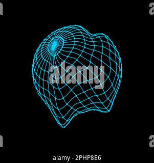 Futuristic sphere shape, polygonal orb created with lines mesh, lattice web design element. 3d vector digital wireframe spherical object, facet Stock Vector