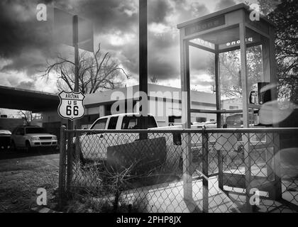 An a street at Ash Fork, Arizon on historic Route 66 sits an old