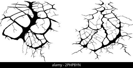 Damage from natural disasters, earthquakes or drought. Split, crack and black hole in the wall or on the ground. Catastrophe after the war. Stock Vector