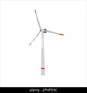 Vector flat illustration. Alternative sources of energy. Windmill. Wind turbine front angle view isolated on white background. Alternative renewable p Stock Vector