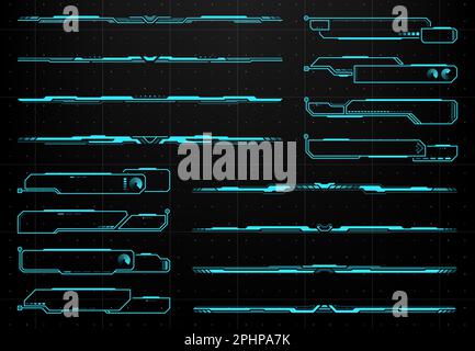HUD futuristic info box and borders, display interface elements, vector callout frames. HUD and Sci Fi or future technology screen frames and info box Stock Vector