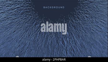 Small particles strive out of center. Array with dynamic particles. Abstract grid design. Vector illustration in technology style. Can be used for sci Stock Vector