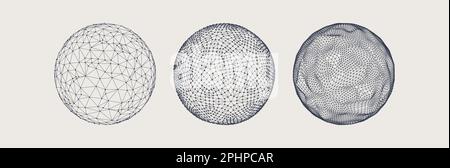 Sphere with connected lines and dots. Wireframe illustration. Abstract 3d grid design. Technology style. Stock Vector